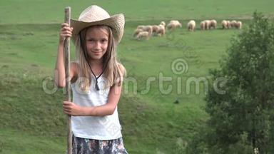 山地野羊牧童，乡村女孩户外4K